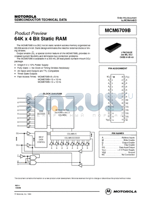 MCM6709BJ10 datasheet - 64K x 4 Bit Static RAM