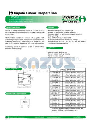 ILC5062AM-28 datasheet - ST-23 POWER SUPPLY RESET MONITOR WITH COMPLEMENTARY CMOS OUTPUT