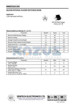MMBD202CAW datasheet - SILICON EPITAXIAL PLANAR SWITCHING DIODE