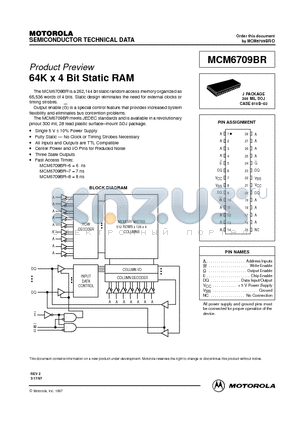 MCM6709BRJ8 datasheet - 64K x 4 Bit Static RAM