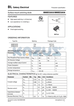 MMBD2835 datasheet - Surface mount switching diode