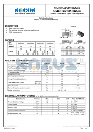 MMBD248S datasheet - Surface Mount Small Signal Switching Diode