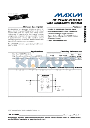MAX2209A datasheet - RF Power Detector with Shutdown Control