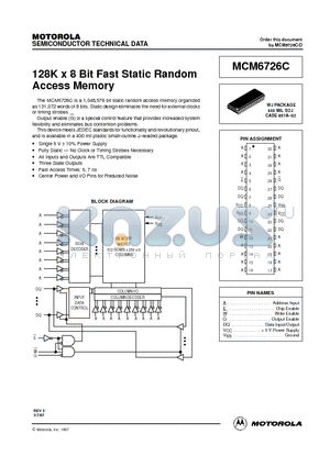 MCM6726CWJ7 datasheet - 128K x 8 Bit Fast Static Random Access Memory