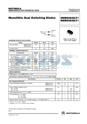 MMBD2835LT1 datasheet - Monolithic Dual Switching Diodes