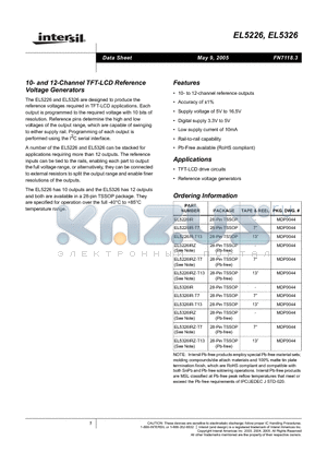 EL5326IRZ-T13 datasheet - 10- and 12-Channel TFT-LCD Reference Voltage Generators