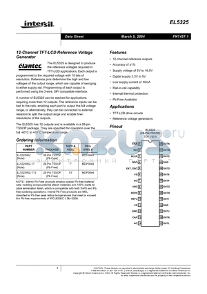 EL5325IRZ-T7 datasheet - 12-Channel TFT-LCD Reference Voltage Generator