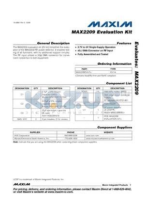 MAX2209EVKIT+ datasheet - MAX2209 Evaluation Kit