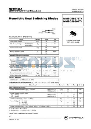 MMBD2837LT1 datasheet - Monolithic Dual Switching Diodes