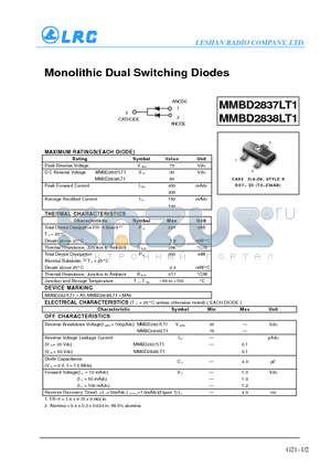 MMBD2837LT1 datasheet - Monolithic Dual Switching Diodes