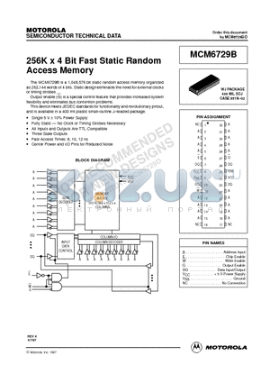 MCM6729BWJ12R datasheet - 256K x 4 Bit Fast Static Random Access Memory