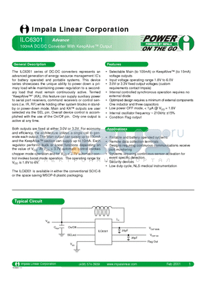 ILC6301 datasheet - 100mA DC/DC CONVERTER WITH KEEPALIVE OUTPUT