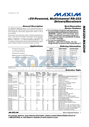 MAX222EJN datasheet - 5V-Powered, Multichannel RS-232 Drivers/Receivers