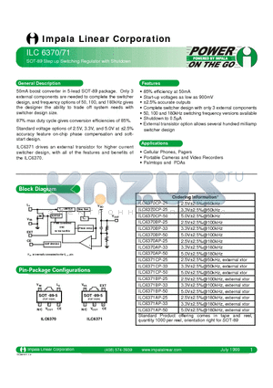 ILC6371BP-25 datasheet - SOT-89 STEP UP SWITCHING REGULATOR WITH SHUTDOWN