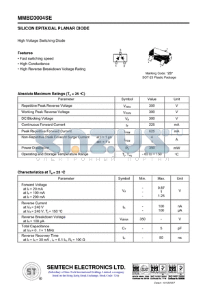 MMBD3004SE datasheet - SILICON EPITAXIAL PLANAR DIODE