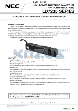 LD7235 datasheet - 30 GHz, 150 W CW, CONDUCTION COOLING, HIGH POWER GAIN