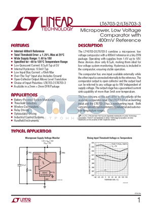 LT6703-3 datasheet - Micropower, Low Voltage Comparator with 400mV Reference