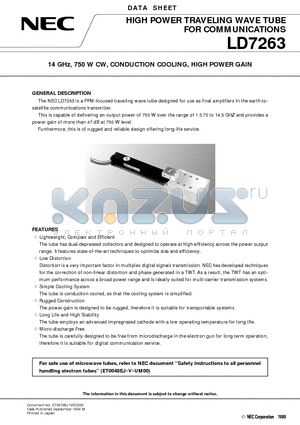 LD7263 datasheet - 14 GHz, 750 W CW, CONDUCTION COOLING, HIGH POWER GAIN