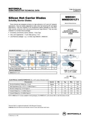 MMBD301LT1 datasheet - SILICON HOT-CARRIER DETECTOR AND SWITCHING DIODES