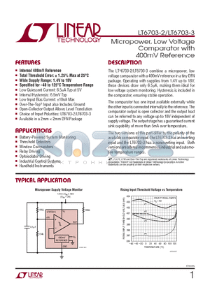 LT6703HDC-2-TRPBF datasheet - Micropower, Low Voltage Comparator with 400mV Reference