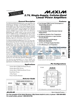 MAX2264EUE datasheet - 2.7V, Single-Supply, Cellular-Band Linear Power Amplifiers