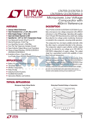 LT6703HV-3 datasheet - Micropower, Low Voltage Comparator with 400mV Reference