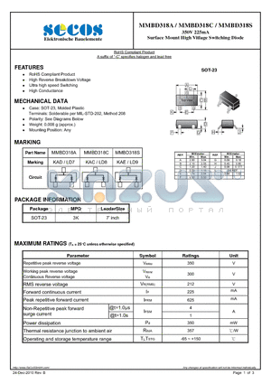MMBD318A datasheet - Surface Mount High Vitlage Switching Diode