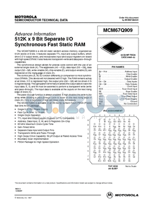 MCM67Q909 datasheet - 512K x 9 Bit Separate I/O Synchronous Fast Static RAM