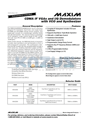 MAX2306EGI datasheet - CDMA IF VGAs and I/Q Demodulators with VCO and Synthesizer