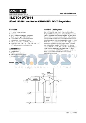 ILC7011 datasheet - 80mA SC70 Low Noise CMOS RF-LDO Regulator