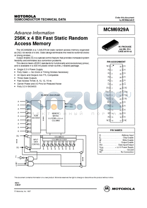 MCM6929AWJ10R datasheet - 256K x 4 Bit Fast Static Random Access Memory