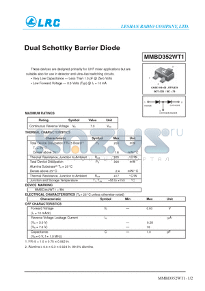 MMBD352WT1 datasheet - Dual Schottky Barrier Diode