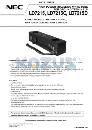 LD7215C datasheet - 6 GHz, 3 kW, HELIX TYPE, PPM FOCUSING, HIGH POWER GAIN, FLAT GAIN VARIATION