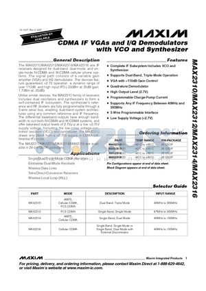 MAX2312 datasheet - CDMA IF VGAs and I/Q Demodulators with VCO and Synthesizer