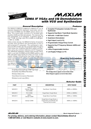 MAX2312EEI datasheet - CDMA IF VGAs and I/Q Demodulators with VCO and Synthesizer