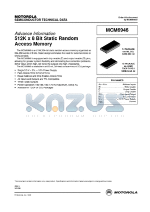 MCM6946TS15 datasheet - 512K x 9 Bit Fast Static Random Access Memory