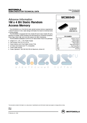 MCM6949YJ12R datasheet - 1M x 4 Bit Static Random Access Memory