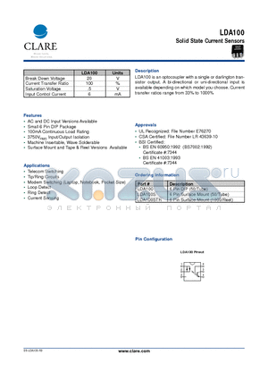LDA100 datasheet - Solid State Current Sensors