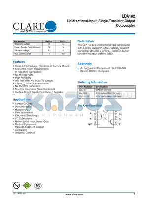 LDA102S datasheet - Unidirectional-Input, Single-Transistor Output Optocoupler