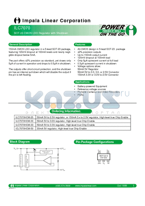 ILC7070HCM-25 datasheet - SOT-23 CMOS LDO REGULATOR WITH SHUTDOWN