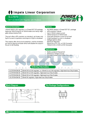 ILC7070HCM-30 datasheet - SOT-23 CMOS LDO REGULATOR WITH SHUTDOWN