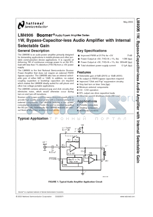 LDA10B datasheet - 1W, Bypass-Capacitor-less Audio Amplifier with Internal Selectable Gain