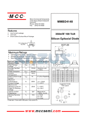MMBD4148 datasheet - 350mW 100 Volt Silicon Epitaxial Diode