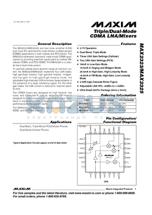 MAX2325EGI datasheet - Triple/Dual-Mode CDMA LNA/Mixers