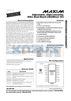 MAX2326EUP datasheet - Adjustable, High-Linearity, SiGe Dual-Band LNA/Mixer ICs