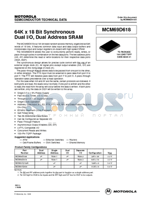 MCM69D618TQ8 datasheet - 64K x 18 Bit Synchronous Dual I/O, Dual Address SRAM