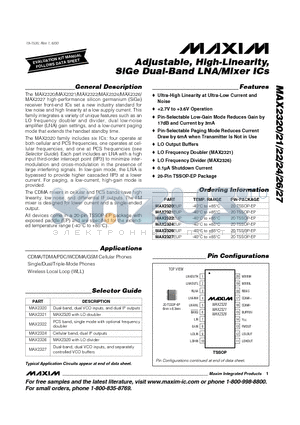 MAX2323 datasheet - Adjustable, High-Linearity, SiGe Dual-Band LNA/Mixer ICs