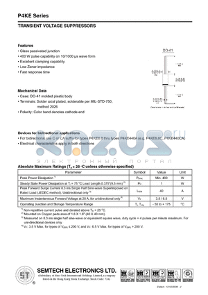 P4KE300CA datasheet - TRANSIENT VOLTAGE SUPPRESSORS