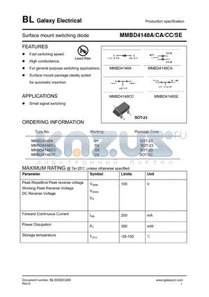 MMBD4148A datasheet - Surface mount switching diode