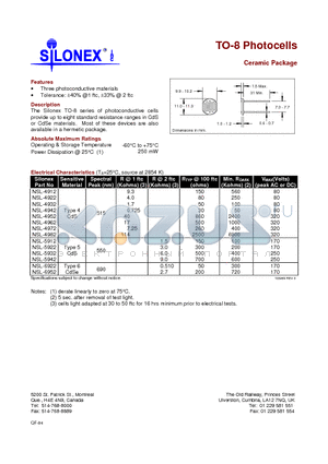 NSL-4982 datasheet - TO-8 Photocells Ceramic Package